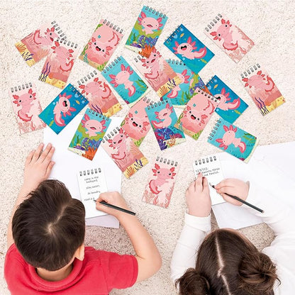 24 Packs Axolotl Mini Spiral Notebooks Cute Animal Pocket Notepads Journal Memo Pads for Birthday Party Favors Gifts Goodie Bag Stocking Stuffers Office School Classroom Rewards, 8 Designs