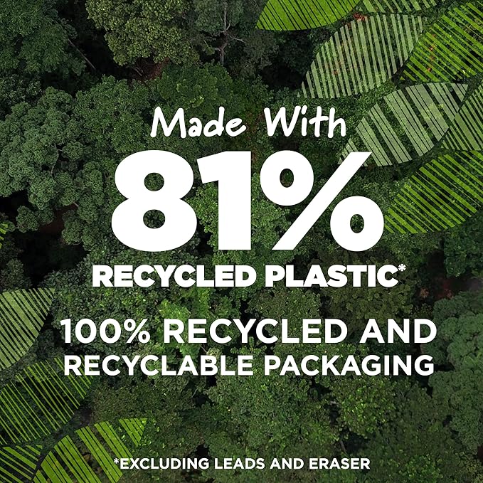 BIC Ecolutions Mechanical Pencils with Erasers, With Colorful Barrel, Medium Point (0.7mm), 24-Count Pack, Mechanical Pencils Made from 81% Recycled Plastic Excluding Leads and Erasers (MPE24-BLK)