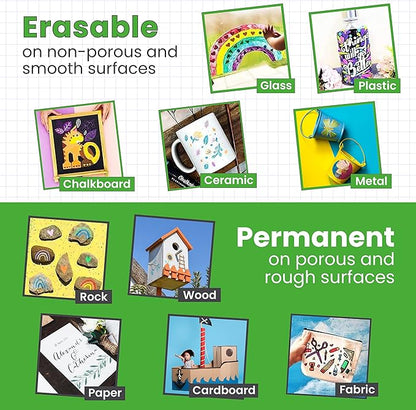 5 Green Chalkboard Chalk Pens - Green Dry Erase Markers for Blackboard, Chalkboard Signs, Windows, Glass | Variety Pack - Fine & Jumbo Size Ink Pen (1mm, 3mm, 6mm, 10mm, 15mm)