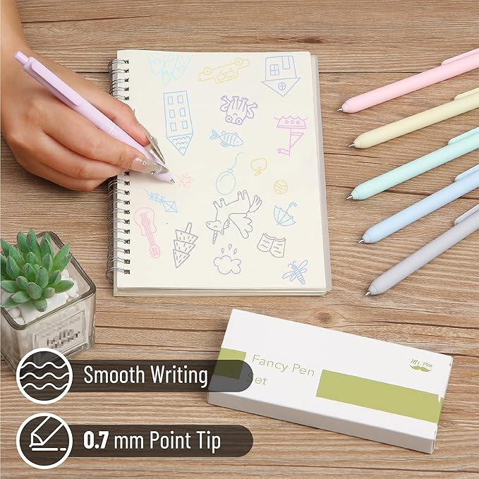 Mr. Pen- Retractable Gel Pens, 6 Pack, Color Ink Gel Pens Fine Point, Pastel Colors, 0.7mm Gel Pens Fine Point, Retractable Pens, Cute Pens, Aesthetic Pens for Journaling Fine Tip Pens
