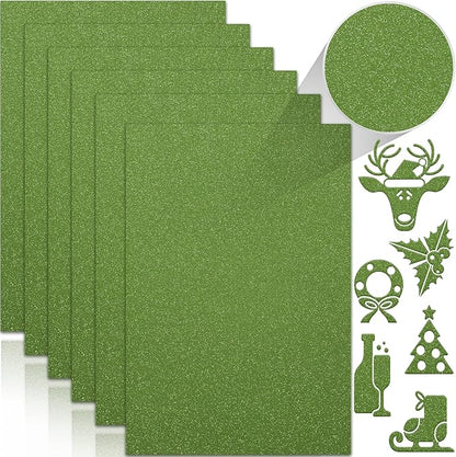 24 Sheets Green Glitter Cardstock Paper, A4 Premium Sparkly Paper for Scrapbook, DIY Projects, Party Decoration, Gift Box Wrapping 250GSM/92lb