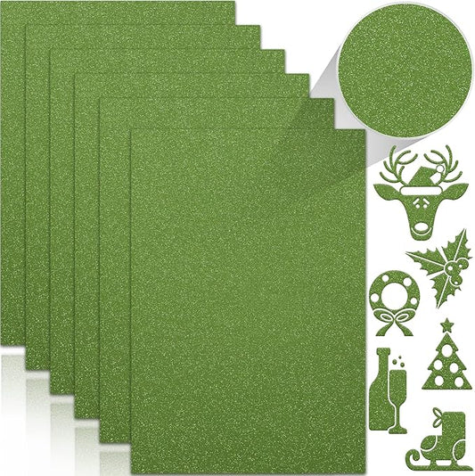 24 Sheets Green Glitter Cardstock Paper, A4 Premium Sparkly Paper for Scrapbook, DIY Projects, Party Decoration, Gift Box Wrapping 250GSM/92lb
