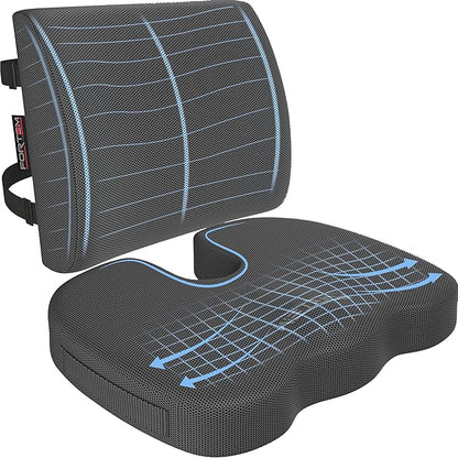 FORTEM Seat Cushion and Lumbar Support for Office Chair, Desk Chair Cushion, Memory Foam Office Chair Cushion, Non Slip Sitting and Back Pillow for Gaming, Car Seat Cushion, Chair Pad