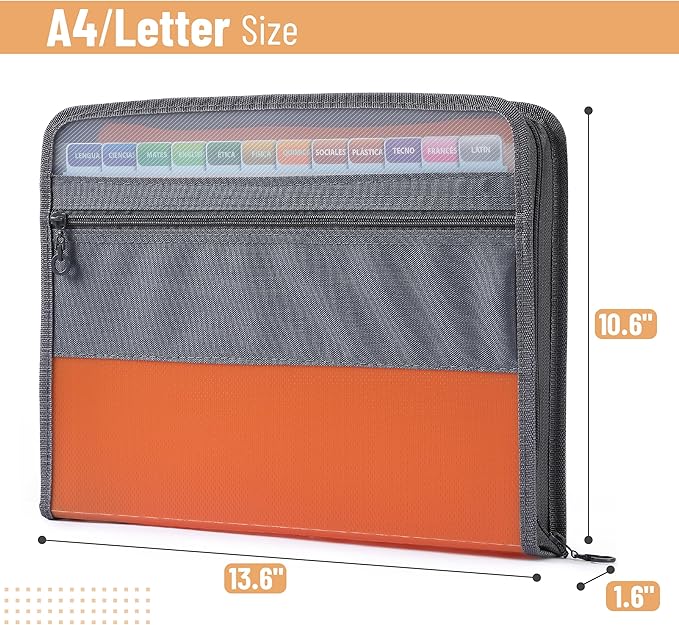 Mr. Pen- Accordion File Organizer, 13 Pockets, Orange, Letter A4 Paper Document Accordion Folder, Expanding File Folder with Sticky Labels, Accordion File Folder Document Organizer