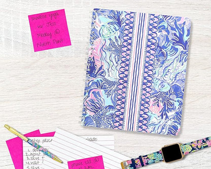 Lilly Pulitzer Large Pink/Blue Hardcover Spiral Notebook, 11" x 9.5" with 160 College Ruled Pages, Shade Seeker