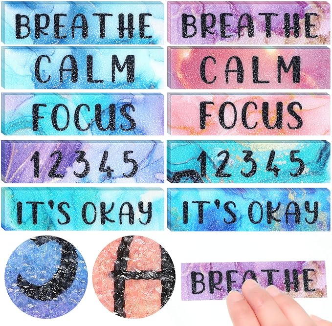 Laumoi 50 Pcs Anxiety Sensory Stickers Textured Calming Strips Tactile Rough Sensory Calm Stickers Adhesive Textured Tape Fidget Pack Anti Stress Strips for Adults(Marble Style)