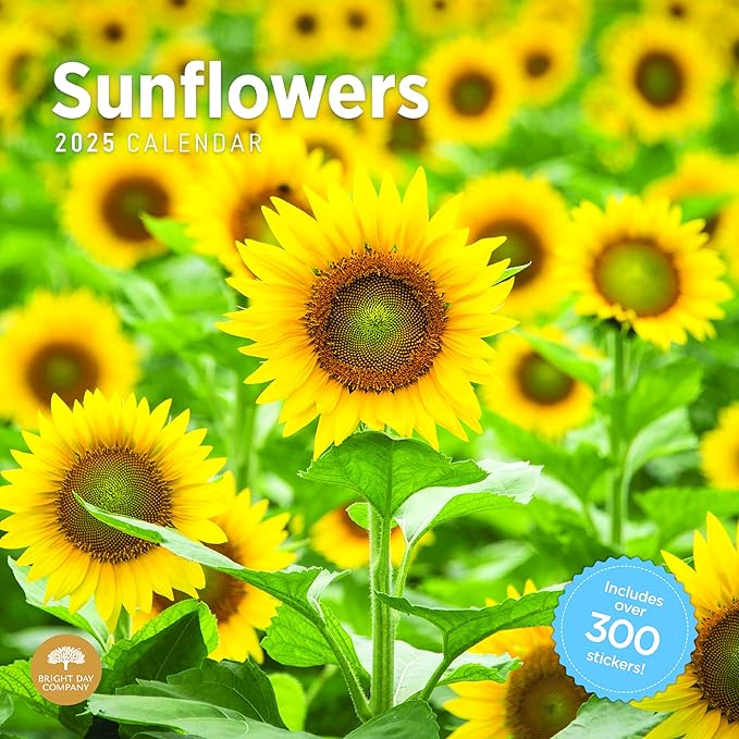 2025 Sunflowers Monthly Wall Calendar by Bright Day, Includes Over 300 Stickers, 12 x 12 Inch