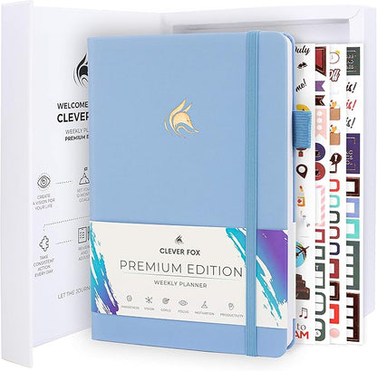 Clever Fox Planner Premium Edition – Undated Luxurious Weekly & Monthly Planner to Increase Productivity and Hit Your Goals – Organizer – Start Anytime, A5, Lasts 1 Year, Light Blue (Weekly)