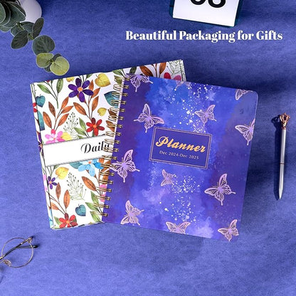 2025 Hardcover Planner Weekly and Monthly, Dec 2024–Dec 2025, Large Spiral Bound Planners 2025 for Women Gifts, 8.3" x 9.3",13 Month Calendar with 13 Tabs, 3 Sticker Sheets, Purple