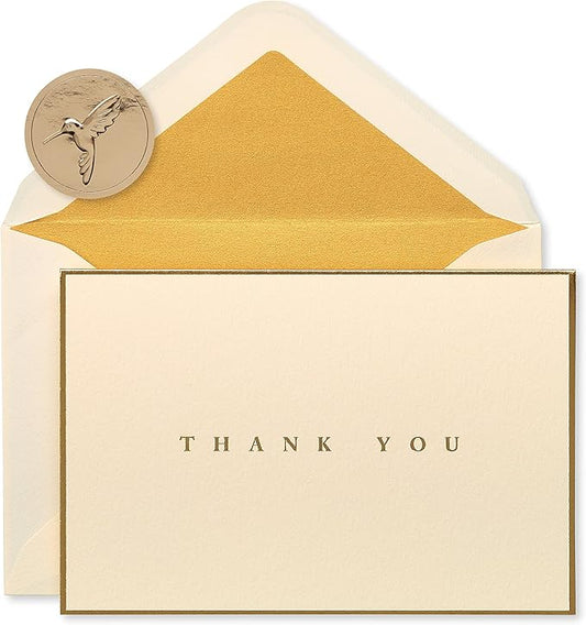 Papyrus Thank You Cards with Envelopes, Gold Border (16-Count)