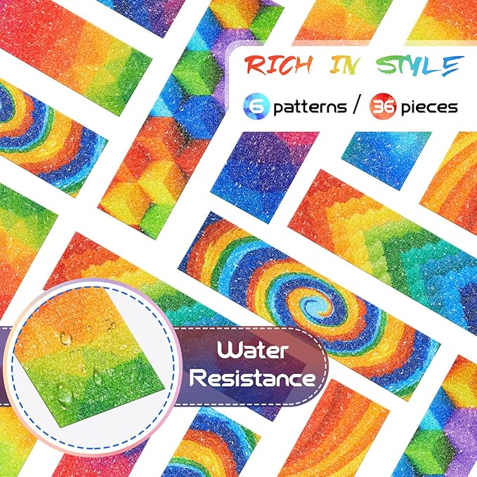 36 Pieces Anxiety Sensory Stickers Cute Fidget Textured Strips Toys Anti Stress Tactile Rough Sensory Calm Textured Strips Adhesives Anxiety Relief for Adults Teens Desk Classroom (Rainbow Style)