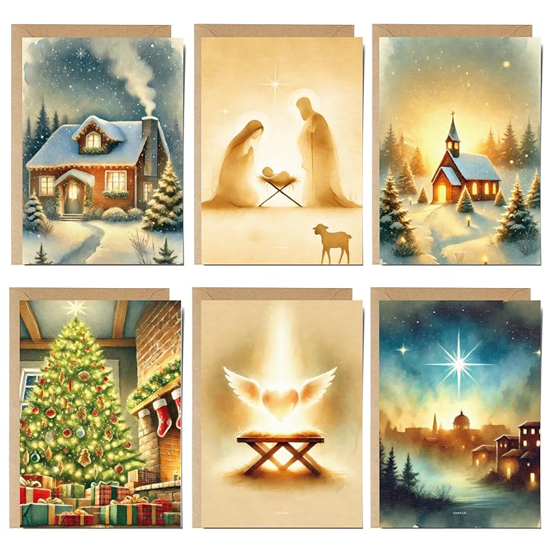 Religious Christmas Cards, Christian Christmas Cards with Envelopes, Nativity Christmas Cards, Keepsake Religious Gift 5"x7" (Biblical Christmas Set)