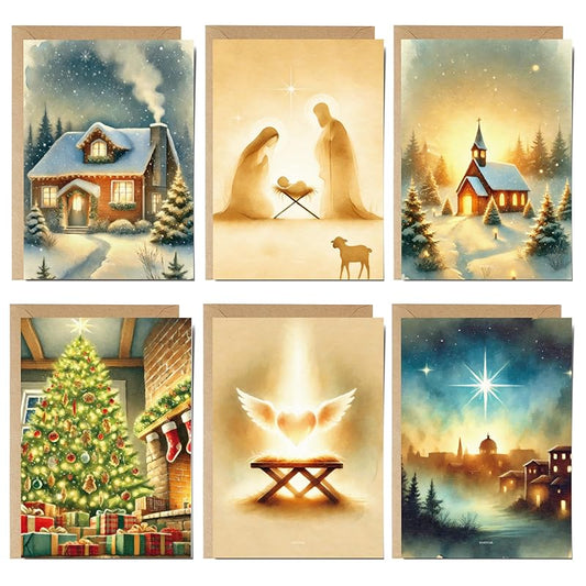 Religious Christmas Cards, Christian Christmas Cards with Envelopes, Nativity Christmas Cards, Keepsake Religious Gift 5"x7" (Biblical Christmas Set)