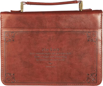 Christian Art Gifts Men's Classic Bible Cover Names of God Exodus 34:6, Brown Faux Leather, Large