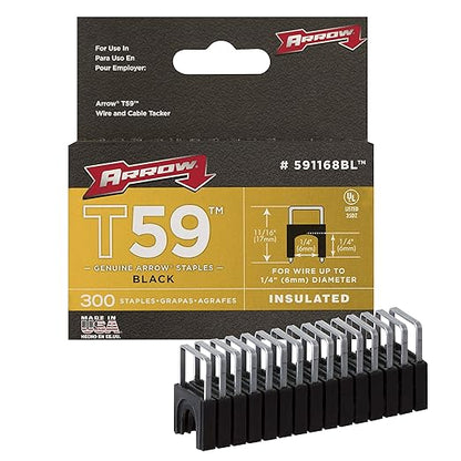 Arrow 591168BL Genuine T59 Insulated 1/4-Inch Leg Length, 1/4-Inch Crown Size, Staples Black 300-Pack
