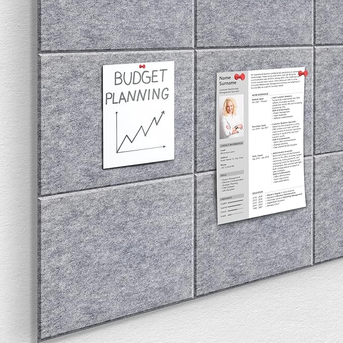 Felt Bulletin Board Felt Wall Tiles 12 Pack- 47"x35" Large Cork Board/Cork Tiles Alternative Safe Removable Felt Boards for Walls Felt Board for Office Felt Pin Board Light Gray