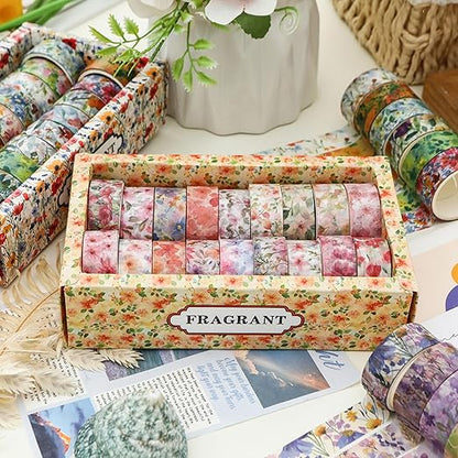 18 Rolls Blossom Washi Tape Set Floral Arts Adhesive Tapes Flowers Garden Decorative Masking Tape Sets for Craft, Kids, Scrapbook, DIY, Gift Wrapping (Blossom Festival)