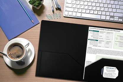 Better Office Products Heavyweight Plastic 2 Pocket Portfolio Folder, Letter Size Poly Folders 24 Pack (Black)