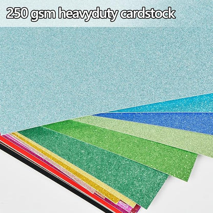 Simetufy Glitter Cardstock Paper, 60 Sheets 20 Colors, Colored Cardstock for Cricut, Premium Glitter Paper for Crafts, A4 Glitter Card Stock for DIY Projects, Sparkly Paper for Card Making, 250 GSM