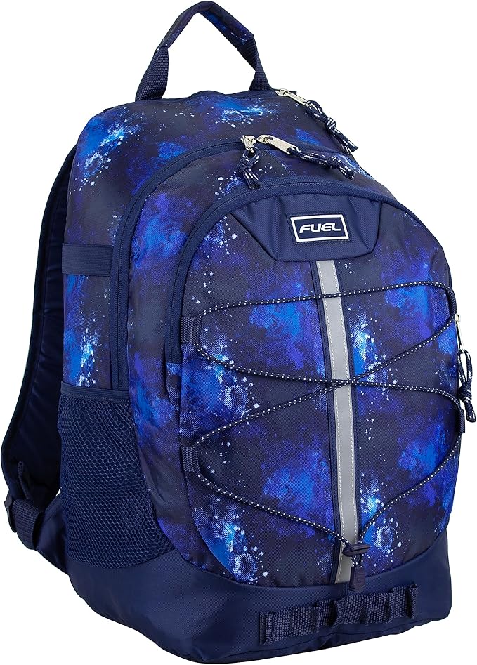 FUEL Hiking Backpack for Women Men Terra Sport, Travel, College, Gym, Work with Laptop Sleeve, Bungee, 18 Inches, Dark Blue Galaxy