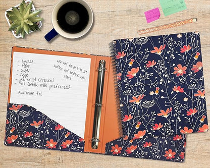 Steel Mill & Co Cute Large Spiral Notebook College Ruled, 11" x 9.5" with Durable Hardcover and 160 Lined Pages, Floral Vines