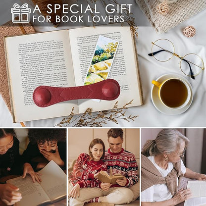 KINIVA Leather Weighted Bookmarks Book Weight Page Holder for Reading,Book Open Holder for Kids Adult,Gifts for Reader (Red)