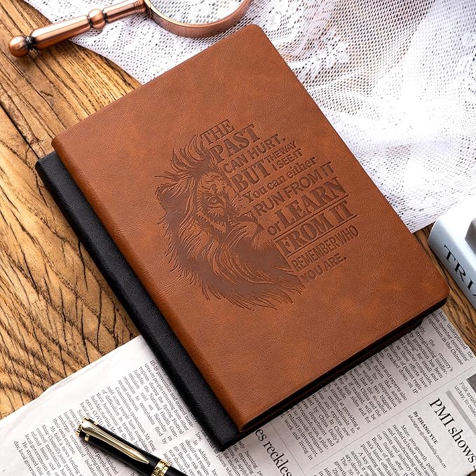 2 Pack A5 Lined Journal for Men Soft Cover Journals for Writing with 256 Pages Vintage Lion Journaling Notebooks (Brown and Black, A5)