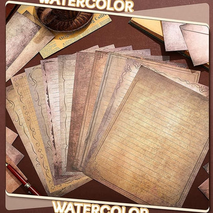 TaoBary 160 Packs Stationery Paper Set (50 Double Sided Stationery Writing Papers 50 Matching Envelopes) 60 Round Dot Sticker, 10 Design(Vintage,8.5 x 11 Inch)