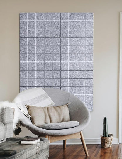 Large Cork Board for Wall 48" X 36", 12 Pack Felt Wall Tiles Bulletin Board Cork Boards for Walls, Felt Board Pin Board Tack Board Corkboard for Office (Light Grey)