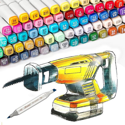 ABEIER 81 Colors Alcohol Markers Brush Tip, Brush & Chisel Dual Tip Sketch Markers for Artists, Plus 1 Blender Marker, Permanent Sketch Markers for Kids, Adults Coloring and Artist Illustration