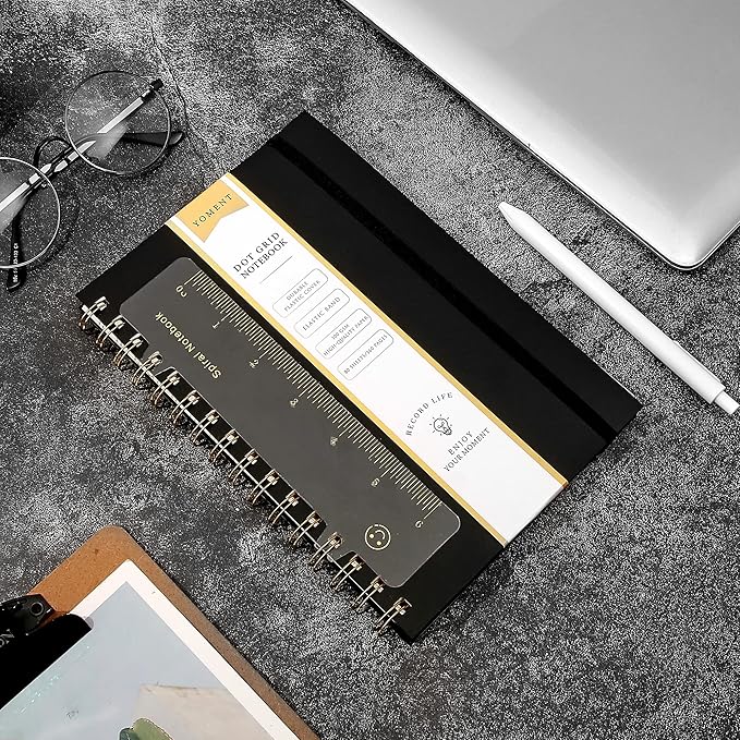 Dot Grid Spiral Notebook A5 Spiral Bullet Dotted Journal 160 Pages Thick Dot Paper Notebooks Plastic Hardcover Spiral Notebook 5x7 Wire Bound Notebooks for Note Taking School Office Supplies,Black