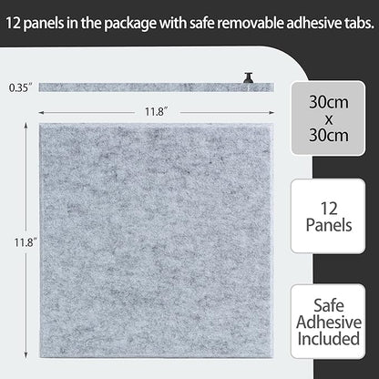 Large Felt Bulletin Board(48" x 36"),Cork Board Alternative,12 Pack Felt Wall Tiles with Safe Removable Adhesive Tabs,Notice Pin Board/Message Board/Vision Board for Office, School & Home