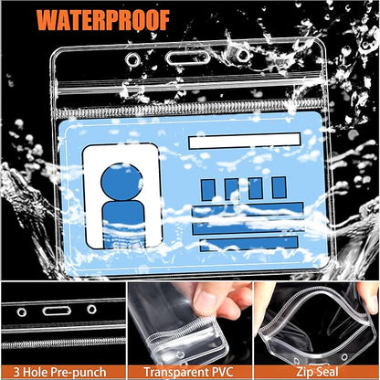 100Pcs Clear Plastic Horizontal Name Tags Badge ID Card Holders and 100Pcs Lanyards with Clip (Orange)