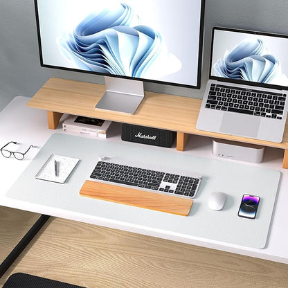 Aothia Leather Desk Pad Protector, Office Mat, Large Mouse Pad, Non-Slip PU Leather Blotter, Laptop Desk Pad, Waterproof Writing Pad for Office and Home (Barely Grey, 31.5" x 15.7")