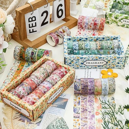 18 Rolls Blossom Washi Tape Set Floral Arts Adhesive Tapes Flowers Garden Decorative Masking Tape Sets for Craft, Kids, Scrapbook, DIY, Gift Wrapping (Blossom Festival)