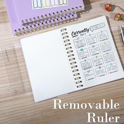 Yoment Graph Paper Spiral Notebook A5 Graphing Notebook 160 Pages Graph Paper Notebook Spiral Bound Waterproof Plastic Hardcover Spiral Journal 5x7 Grid Notebooks for Note Taking,Purple