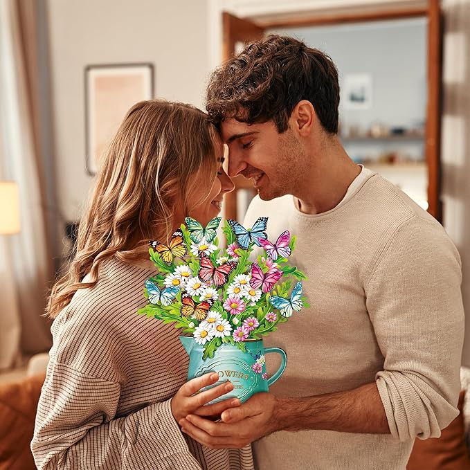 Airpark Pop Up Flower Cards, 3 Packs, Daisies and Butterflies,12inch Forever Flower Bouquet 3D Popup Greeting Cards with Blank Note Card and Envelope for Birthday, Easter, Mother's Day