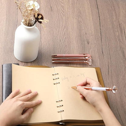 amassan 4Pcs Ballpoint Pens Set, Cute Pens with Crystal Diamond for Journaling, Black Ink Pen Gifts for Wedding Office Desk Supplies, Sand Glitter Pen for Women Office Decor