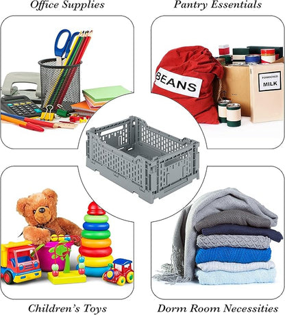 Simplify 4LT Collapsible Storage Crate | Small | Foldable | Stackable | Plastic Bin | Home Organization | Dorm | Office | Crafts | Shelf | Grey