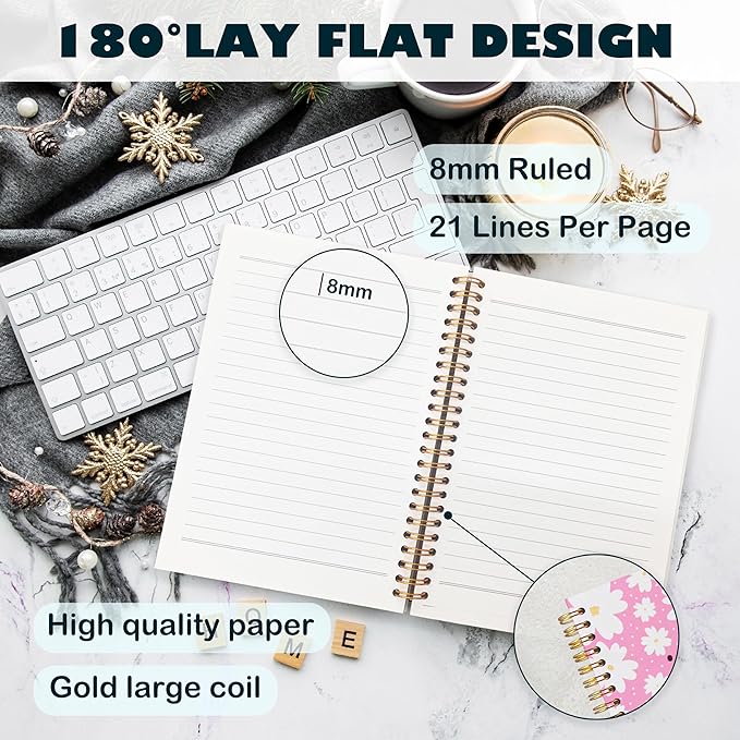 BearCake It's A Good Day To Be Happy Inspirational Notebooks, Cute Notebooks, Pink Aesthetic Notebook, Floral Notebook, Pink Office Supplies, Hardcover Spiral Notebook 5.5x8.3