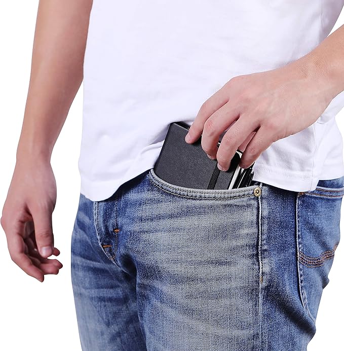 Vanpad (2 Pack) Pocket Notebook Small Hardcover Note Book 3" x 5.5", Mini Ruled Lined Journal, Leather Cover, with Pen Holder, Page Marker Ribbons, Inner Pockets, Black