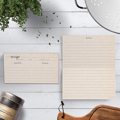321Done Folding Recipe Cards (Set of 50) Folds to 3x5 from 6x5 - Rustic Kraft Tan Minimalist - Retro Vintage Luxury Double-Sided - Made in USA