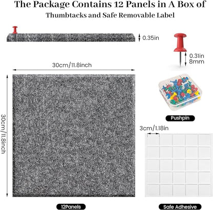 Large Office Cork Board Alternative - 47"x35"12 Pack Felt Wall Tiles Self-Adhesive Safe Removable No Damage for Wall Pin Board Tack Board Felt Cork Board for Walls or Office 48 x 36-Charcoal Grey