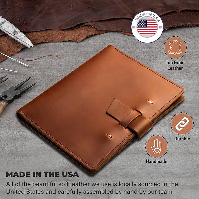 Portfolio Binder for Men and Women, Tech Portfolio Organizer for Business, Leather Folio Canvas Notebook with Air Tag, Apple Pencil, Phone, Cards
