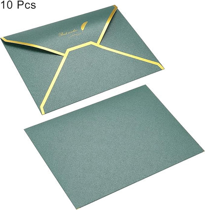 PATIKIL V Flap Envelopes, 10 Pack 7 x 5'' Luxury Style Gold Border Greeting Card Envelope for Invitations Weddings, Green