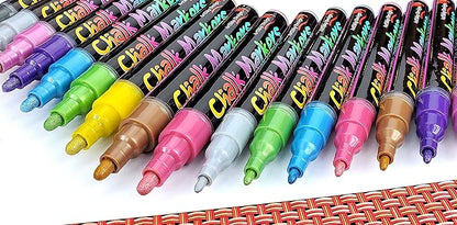 18 Metallic Chalk Markers - Double Pack of Both Fine and Reversible Medium Tip Liquid Chalk Pens - Wet Erasable - Menu Boards, Glass, Windows, White Boards, Classrooms, Mirrors, Plastic