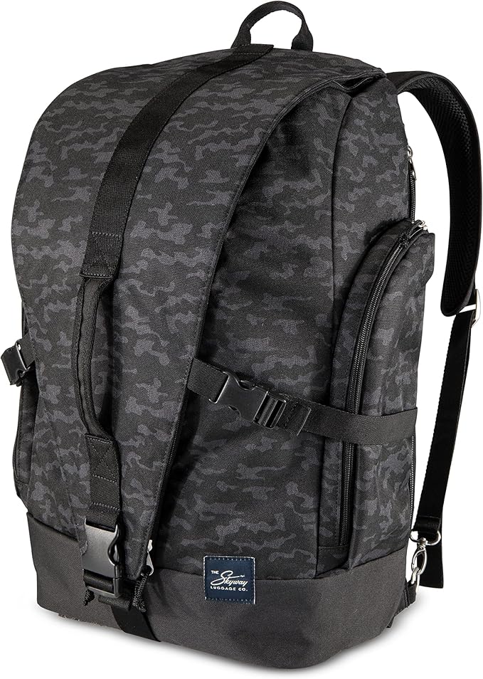 Skyway Luggage Rainier Weekender Backpack, Eco-Friendly, Made of 100% rPET Travel Laptop Bag for Women & Men, Flight Approved Carry On Bag, 43L, Kohala Black