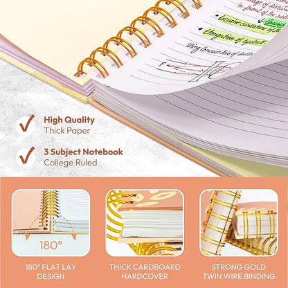 Hardcover Spiral Journal, 10.25" x 7.25", 300 Pages Large College Ruled Notebook for Women, Ideal for Writing, Journaling, Note-Taking, Work, School