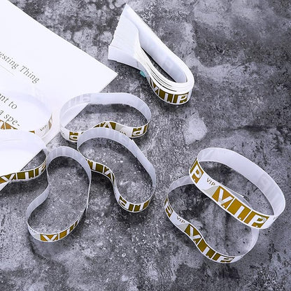 100 Pcs VIP Wristbands for Events Waterproof Paper Bracelets Lightweight Event Wristbands for Party Concert Club Amusement Park Festivals (Gold)
