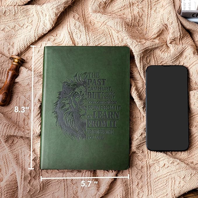 Leather Journal for Men Soft Cover 256 Pages Lined Journals for Writing A5 Lion Journaling Notebooks Vintage Inspirational Diary, 5.7" x 8.3", Green